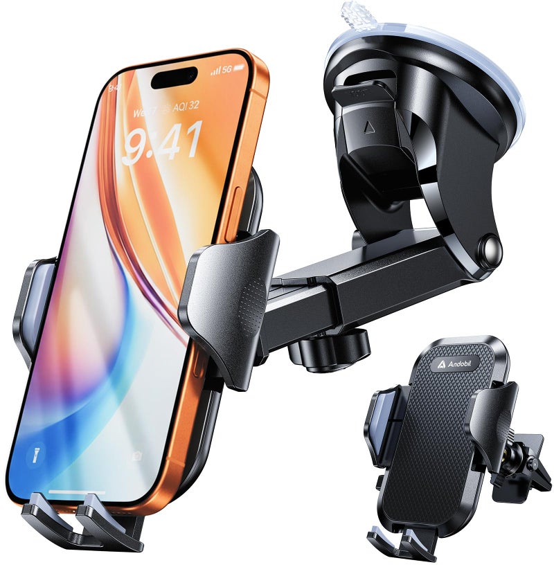 andobil 2026 Military-Grade Car Phone Holder [Upgraded Strongest Suction & Clip] Phone Holders for Your Car, Dashboard Windshield Vent Car Phone Mount for iPhone 17 Pro Max 16 15 14 13 12 Android - Image 1